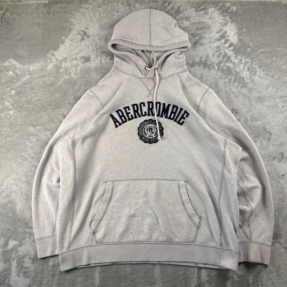 Vintage Abercrombie & Fitch Hoodie Men’s XXL Gray Spell Out Logo Distressed